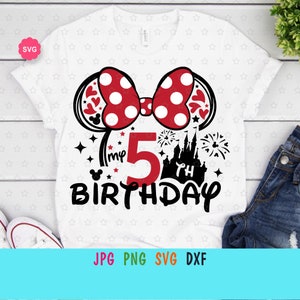 Mouse Meu 5º aniversário Svg para cricut, Aniversário de menina Svg, Orelhas de mouse Svg, Viagem de meninas Svg, Aniversário de princesa Svg