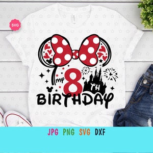 Mouse Meu 8º aniversário Svg para cricut, Aniversário de menina Svg, Orelhas de mouse Svg, Viagem de meninas Svg, Aniversário de princesa Svg
