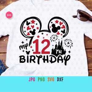 Ratón Mi 12 cumpleaños Svg para cricut, Cumpleañero Svg, Orejas de ratón Svg, Mi 12 cumpleaños Svg, Cumpleaños bebé Svg