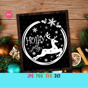 Holly Jolly Svg für Cricut, Weihnachts schablone Print für T-Shirt, Merry Christmas Svg, Rentier Svg, Schneeflocke Svg