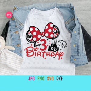 Mouse Girl, meu terceiro aniversário Svg para cricut, aniversariante Svg, férias em família Svg, aniversário de princesa Svg, viagem de mouse Svg, aniversário de bebê Svg