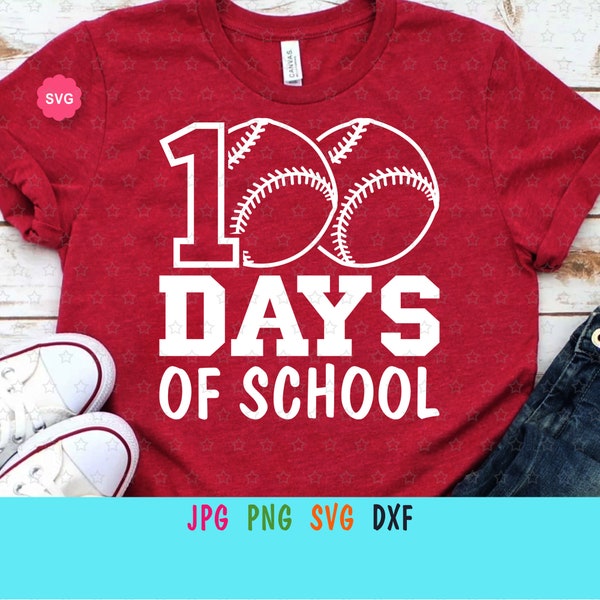 Baseball 100 Days of School Svg for cricut, Baseball fan print for t-shirt, Baseball vibes Svg, Sport ball Svg