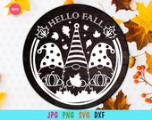 Gnomes Hello Fall Svg for cricut, Autumn sign Svg, Hello pumpkin Svg, Fall gnomes Svg, Hello autumn Svg, Fall Svg