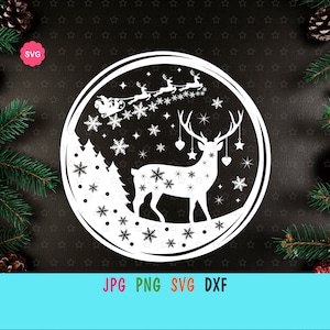 Weihnachtsszene Rentier-Svg für Cricut, Weihnachtsmann-Schlitten-Druck für T-Shirt, Weihnachtsabend-Svg, Feiertags-Holzschild-Svg