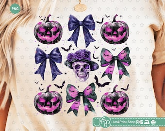 Halloween-kokett med dödskalle och rosett png, Halloween-pumpa png, Halloween-tröja png, läskig mamma png, retro Halloween png, läskig säsong png