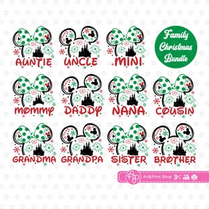 Pacote de família de Natal Svg para cricut, família de mouse Svg, camisa de Natal Svg, esquadrão familiar Svg, cabeça de mouse Svg, vibrações de Natal Svg