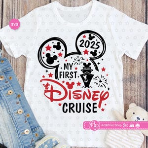 Ratón Mi primer crucero 2025 Svg para cricut, Viaje de cumpleañero Svg, Crucero en barco Svg, Orejas de ratón Svg, Cumpleaños Svg