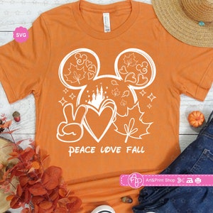 Peace Love Fall Svg para cricut, Hola estampado de calabaza para camiseta, Orejas de ratón Svg, Hola Otoño Svg, Otoño Svg