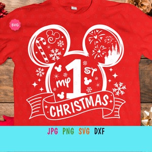 Ratón Mi 1a Navidad Svg para cricut, camisa de Navidad Svg, Orejas de ratón Svg, Copo de nieve Svg, Bebé Navidad Svg