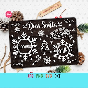 Caro Babbo Natale Cookies Milk Tray Svg per cricut, Snack di renna Svg, Vassoio di Babbo Natale Svg, Notte di Natale Svg, Babbo Natale Svg