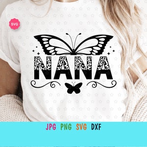 Papillon Nana Leopard Svg pour cricut, Bonne fête des mères Svg, Chemise Nana Svg, Grand-mère papillon Svg, Meilleure nana de tous les temps Svg