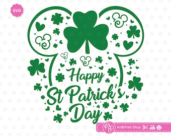 Mouse St Patricks Day SVG, Shamrock vibes, Lucky mama, Patrick day (Digital Download)