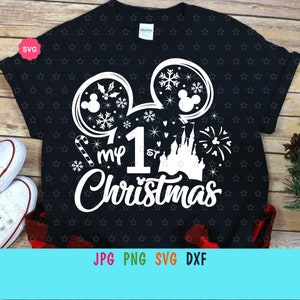 Ratón Mi 1a Navidad Svg para cricut, camisa de Navidad Svg, Orejas de ratón Svg, Copo de nieve Svg, Bebé Navidad Svg