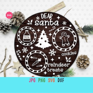 Dear Santa Cookies and Milk Tray Svg für cricut, Weihnachtsmann Svg, Weihnachtsmann Svg, Rentier Snacks Svg, Weihnachtsmann Tablett Svg