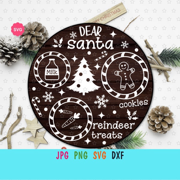 Dear Santa Cookies and Milk Tray Svg for cricut, Santa plate Svg, Cookies for Santa Svg, Reindeer snacks Svg, Santa tray Svg