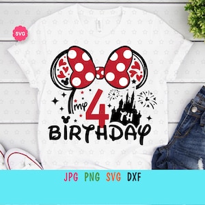 Maus mein 4th Birthday svg für Cricut, Geburtstag Mädchen svg, Maus Ohren svg, Mädchen Reise svg, Geburtstagsprinzessin svg