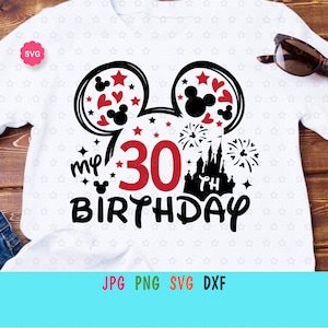 Maus 30. Geburtstags-Svg für Cricut, Geburtstagsvater-Svg, Maus-Ohren-Svg, Geburtstags-Svg, Maus-Vater-Svg