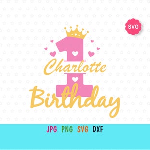 SVG de primeiro aniversário de menina para cricut, estampas de aniversário divididas para camiseta, SVG de primeiro aniversário para criança, SVG de aniversário de menina