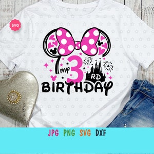 Mouse Meu 3º Aniversário Svg para cricut, Impressão de menina de aniversário para camiseta, Viagem em família Svg, Mouse rosa Svg, Aniversário bebê Svg