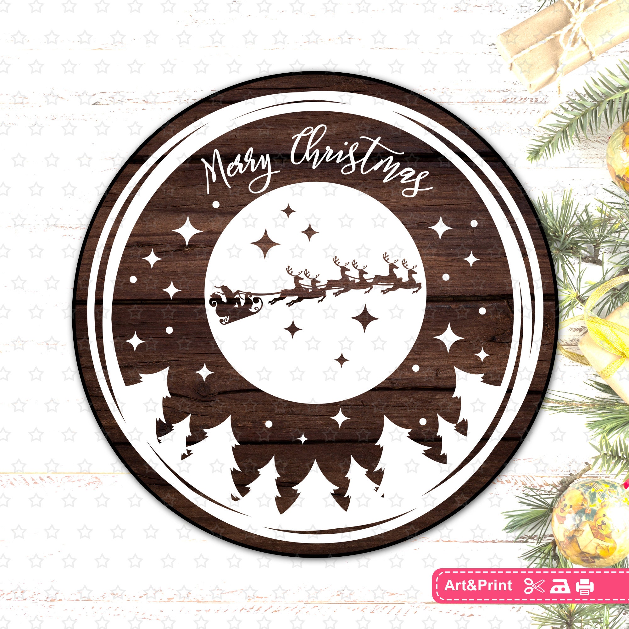 Merry Christmas Stencil Svg for Cricut Santa Sleigh Print for Etsy