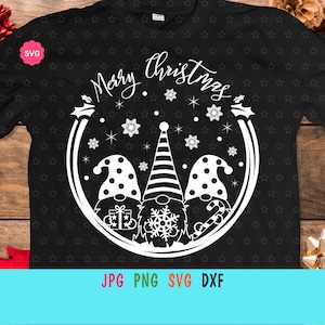 Gnomes Merry Christmas Svg dla cricut, nadruk świątecznych gnomów na koszulkę, znak świąteczny Svg, świąteczne gnomy Svg
