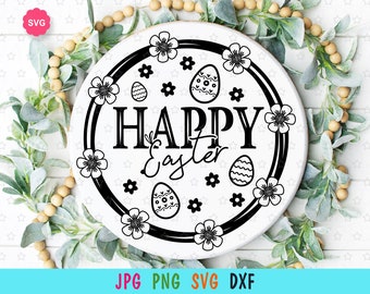 Feliz signo de Pascua Svg para cricut, signo de flor Svg, Huevo de Pascua Svg, Hola primavera Svg, Conejo de Pascua Svg