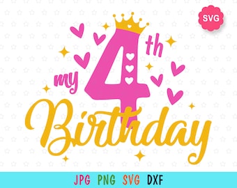 My 4th Birthday SVG for cricut, Girl birthday print for t-shirt, Fourth birthday SVG for baby, Birthday princess SVG
