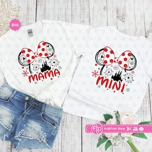 Mouse Christmas Mama Mini Bundle Svg para cricut, Navidad mamá Svg, Orejas de ratón Svg, Cumpleaños mini Svg, Viaje familiar de ratón Svg