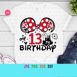 Ratón Mi 13 cumpleaños Svg para cricut, Cumpleañera Svg, Orejas de ratón Svg, Viaje de niñas Svg, Cumpleaños princesa Svg