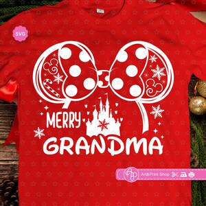 Souris joyeuse grand-mère Svg pour cricut, Noël grand-mère Svg, oreilles de souris Svg, Noël Svg, vacances chemise Svg