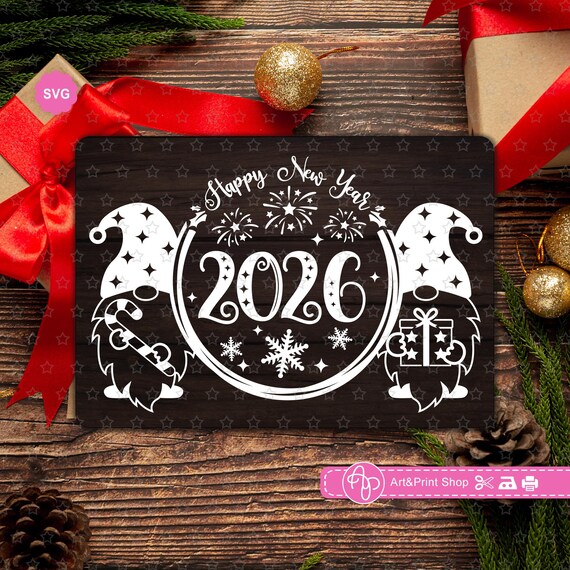 Gnomes 2026 Happy New Year Svg for Cricut, Hello 2026 Svg, Winter