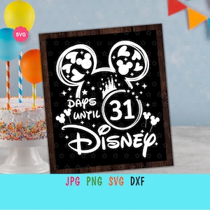Días de cuenta atrás del ratón hasta el viaje Svg para cricut, Impresión del cumpleañero para la decoración, Calendario de días de vacaciones Svg, Viaje del ratón Svg