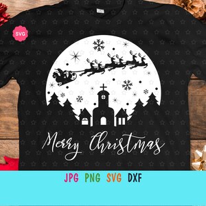 Frohe Weihnacht-Stadt für Cricut, Santa-Schlitten-Druck für T-Shirt, Weihnachtshemd-Svg, Feiertagsdekor-Svg