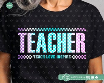 Retro Teacher Png: Teach Love Inspire Shirt Design (Digital Download)