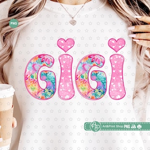 Pink Floral Gigi Png, Coquette gigi Png, Hearts gigi Png, Mothers Day Png, Gigi shirt Png, Birthday gigi Png