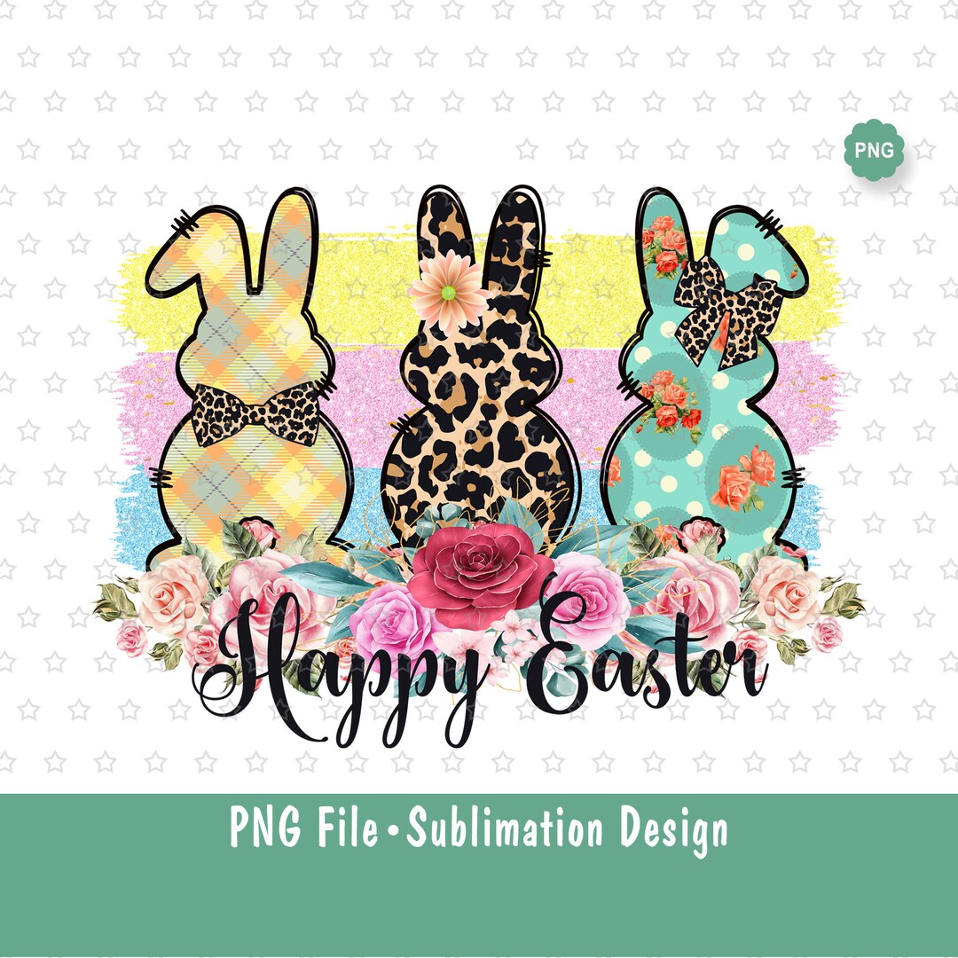 Easter Bunny Trio Leopard Png, Happy Easter Png, Floral Rabbit Png ...