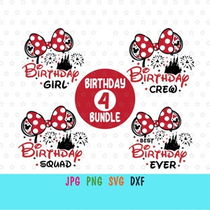 Paquete de cumpleaños de Mouse Girl Svg para cricut, Escuadrón de cumpleaños Svg, Equipo de cumpleaños Svg, Viaje de cumpleaños familiar Svg