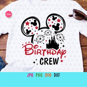 Mouse Birthday Crew Svg para cricut, Cumpleañero Svg, Orejas de ratón Svg, Vacaciones familiares Svg, Viaje de cumpleaños Svg