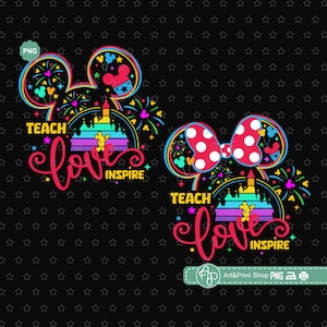 Muis Teach Love Inspire Bundel Png, Leraar cadeau Png, Leraar Png, Muisoren Png, Leraar shirt Png, Reis naar kasteel Png, Muissublimatie