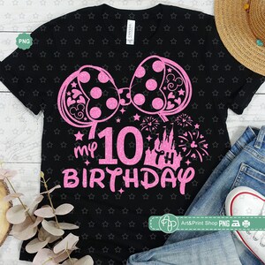 Maus Mädchen mein 10. Geburtstag Png, Geburtstag Mädchen Glitzer Png, Maus Geburtstag Sublimation, Geburtstag Reise Png, Maus Ohren Png