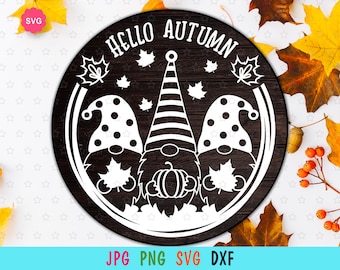 Gnomes Hello Autumn Svg for cricut, Autumn sign Svg, Hello fall Svg, Fall gnomes Svg, Autumn Svg
