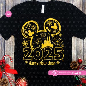 Ratón Feliz Año Nuevo 2025 Svg para cricut, Hola 2025 Svg, Orejas de ratón Svg, Año nuevo Svg, Bienvenido 2025 Svg