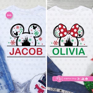 Paquete de monograma de Navidad de ratón Svg para cricut, nombre de bebé de ratón Svg, Navidad dividida Svg, Nombre de los niños Svg, Cumpleaños bebé Svg