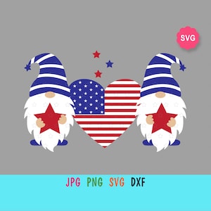 4 juillet gnomes SVG pour cricut, gnomes avec coeur USA imprimé pour t-shirt, jour de l'indépendance svg, amour SVG