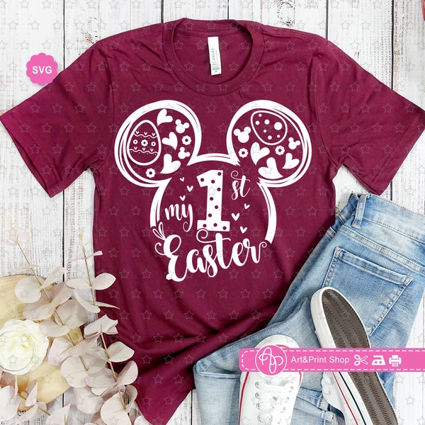 Mouse My 1st Easter Svg for cricut, Hello spring Svg, Mouse ears Svg, My first Easter Svg, Easter shirt Svg