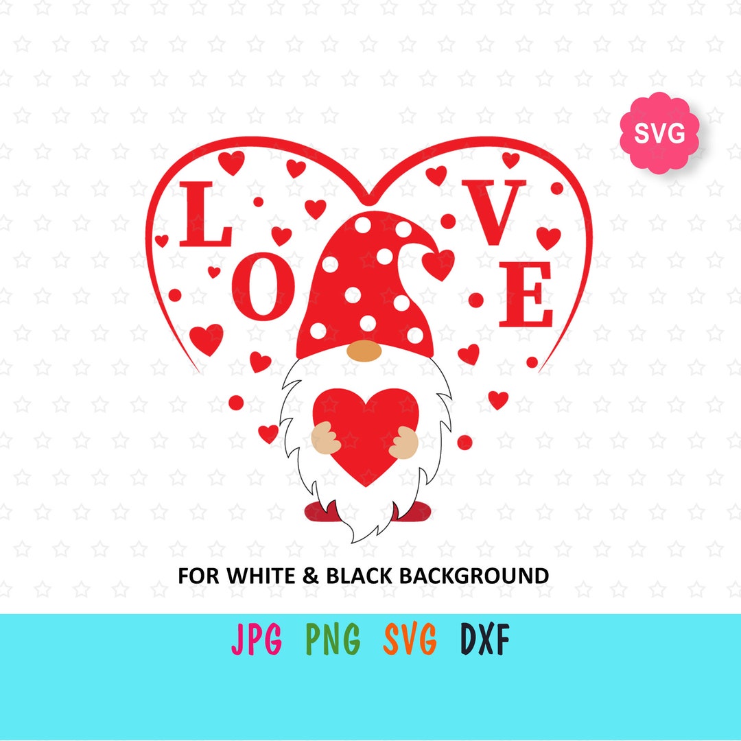 Valentines Day Gnome With Heart SVG for Cricut, Love Monogram Print for ...
