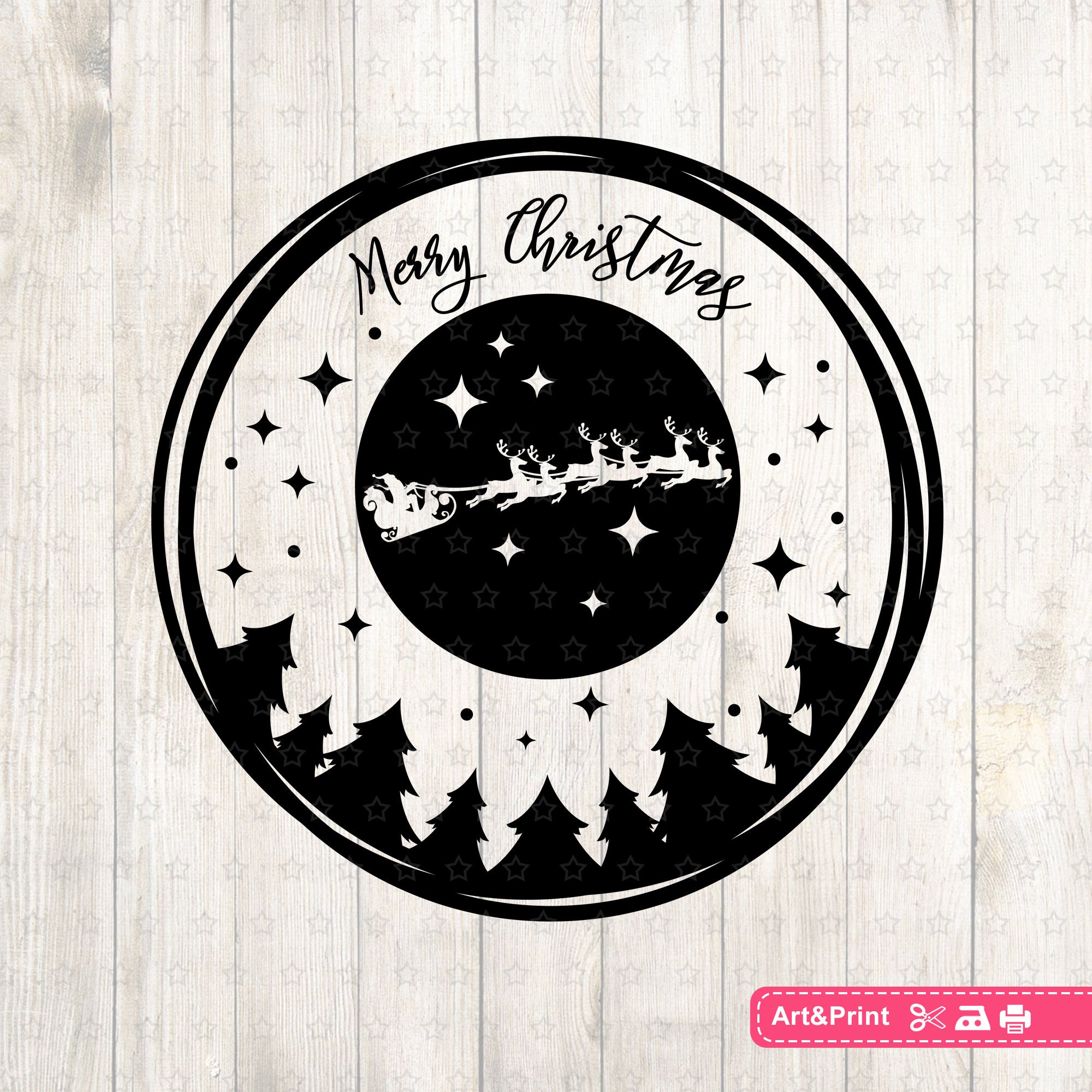 Merry Christmas Stencil Svg for Cricut Santa Sleigh Print for - Etsy