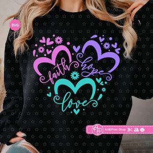 Faith Hope Love Heart Svg for cricut, Floral heart Svg, Religious heart Svg, Christian Svg, Floral love Svg, Love heart Svg