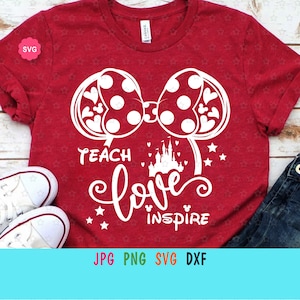 Muis Teach Love Inspire Svg voor cricut, Leraar cadeau Svg, Muisoren Svg, Leraar leven Svg, Terug naar school Svg
