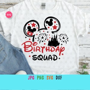 Mouse Birthday Squad Svg para cricut, Cumpleañero Svg, Orejas de ratón Svg, Viaje de cumpleaños Svg, Vacaciones familiares Svg